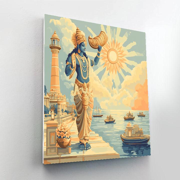 Vishnu And The Conch Of Dawn Over The Harbor DIY paint by numbers