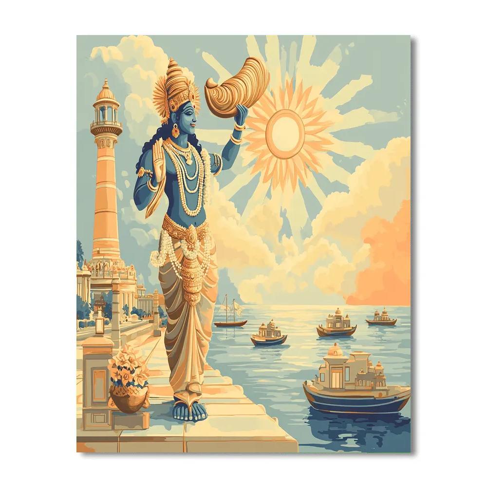 Vishnu And The Conch Of Dawn Over The Harbor DIY paint by numbers