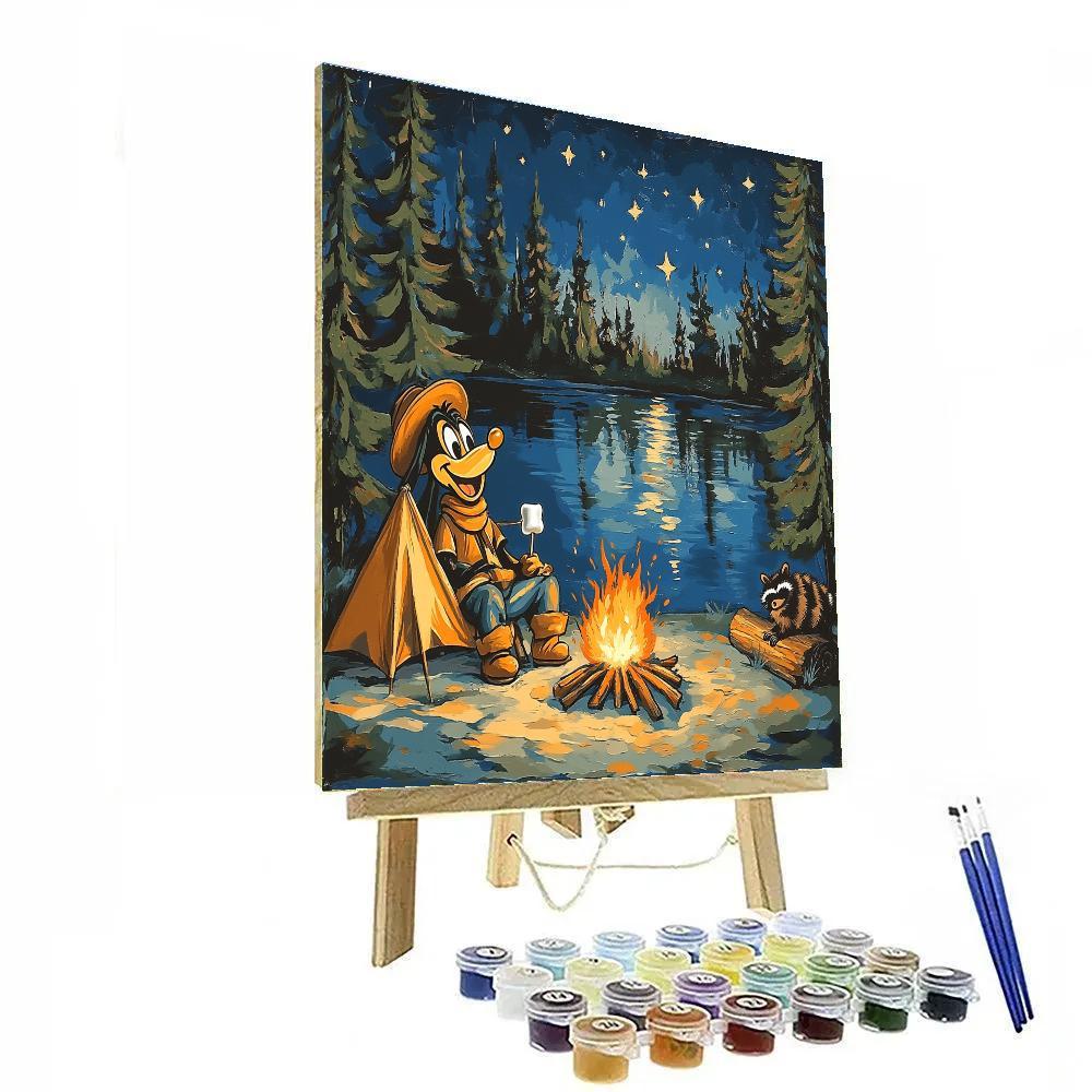 Goofy Lakeside Camping Laughs Disney Inspired Painting by numbers kit
