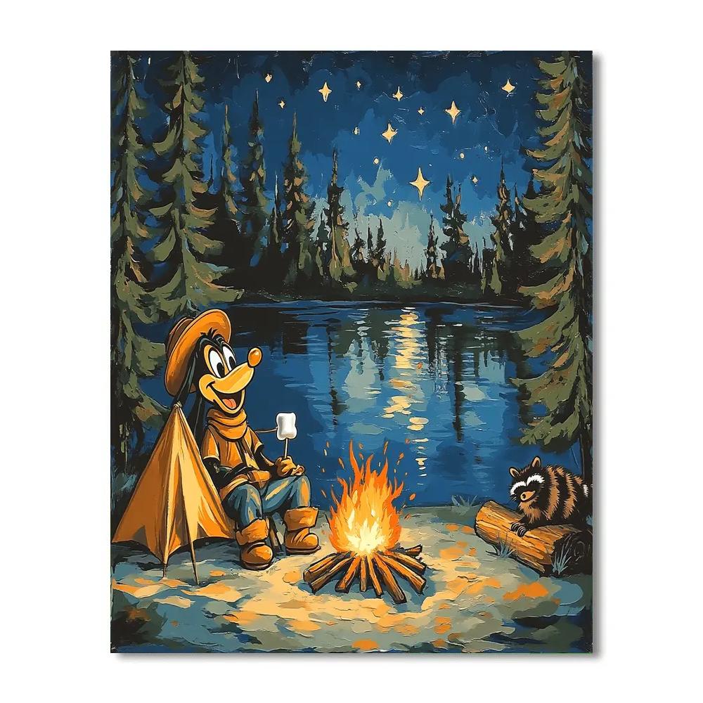 Goofy Lakeside Camping Laughs Disney Inspired Painting by numbers kit