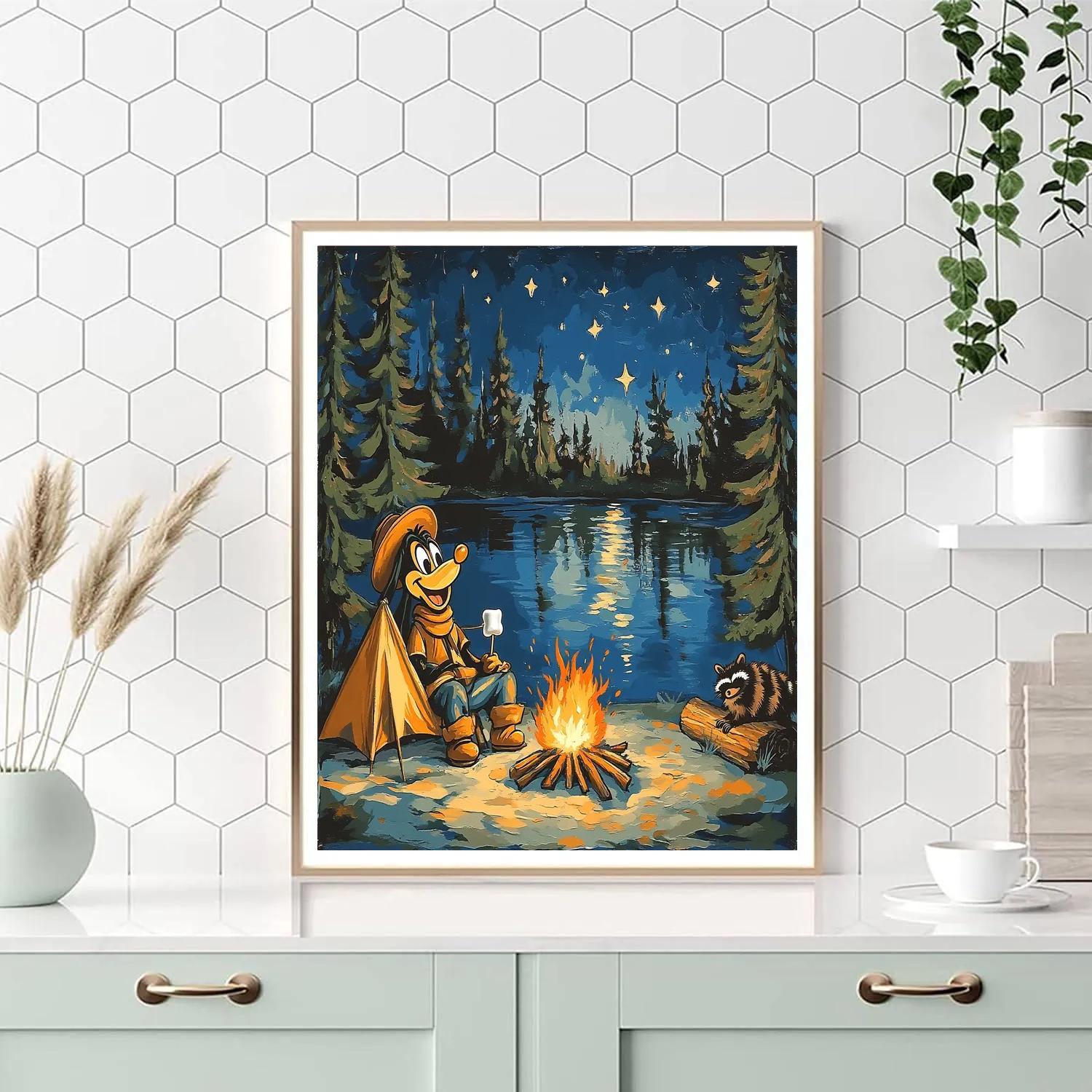 Goofy Lakeside Camping Laughs Disney Inspired Painting by numbers kit