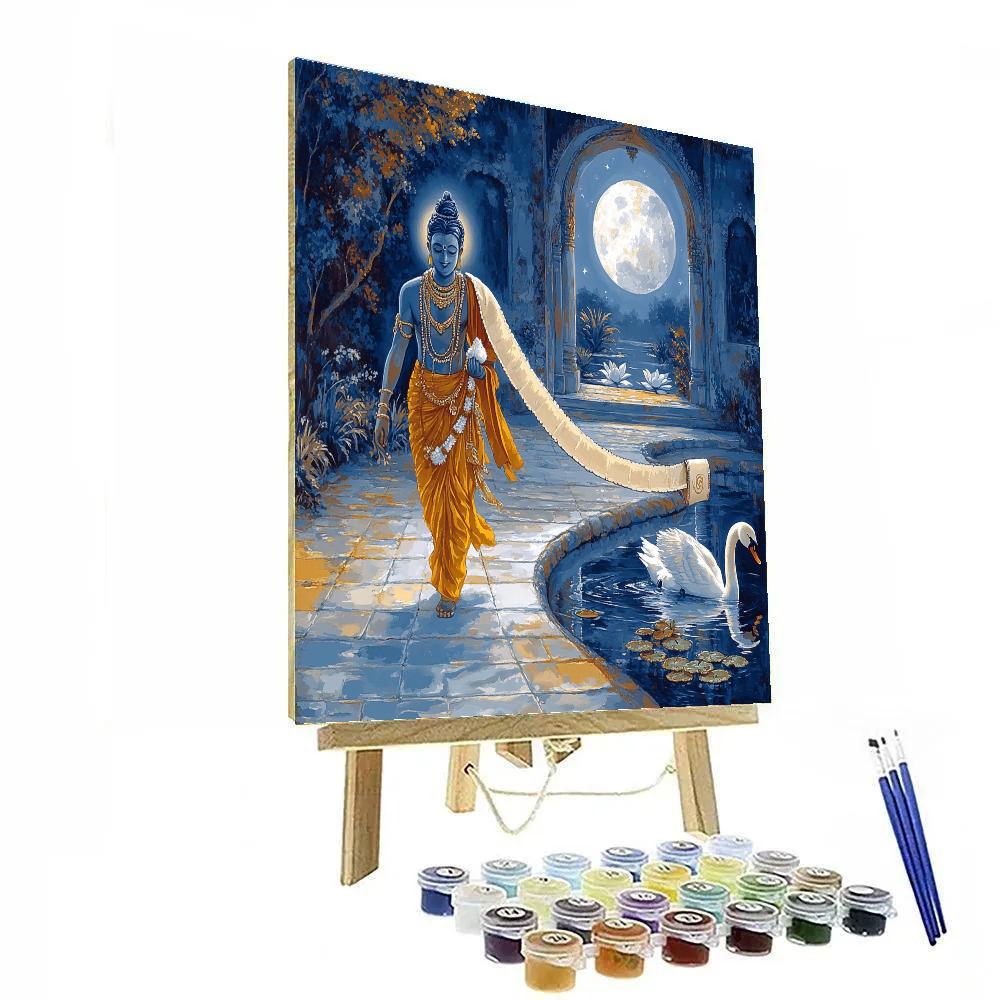 Moonlit Courtyard Brahma With Swan Scroll paint by number
