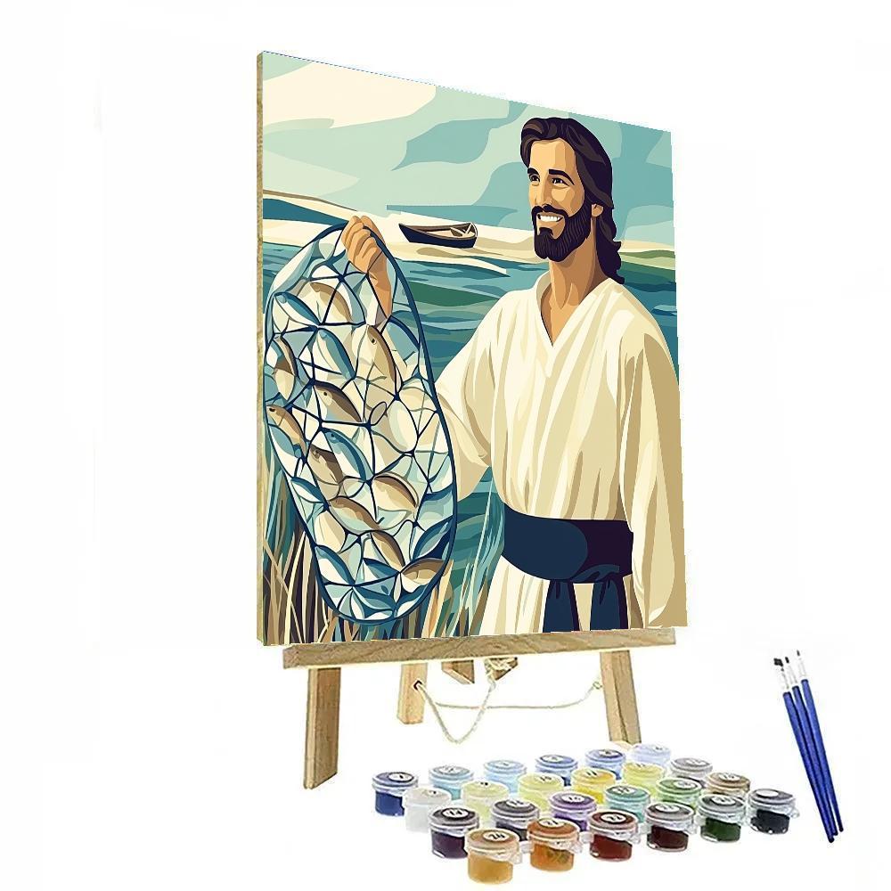 Jesus And The Fisher Net Pattern paint by numbers