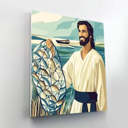 Jesus And The Fisher Net Pattern paint by numbers