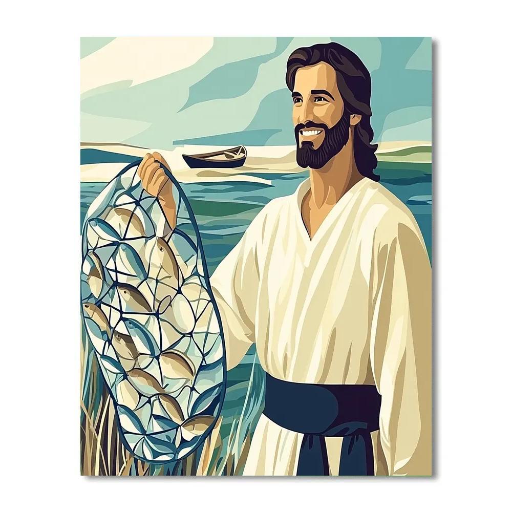 Jesus And The Fisher Net Pattern paint by numbers