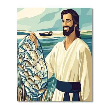 Jesus And The Fisher Net Pattern paint by numbers