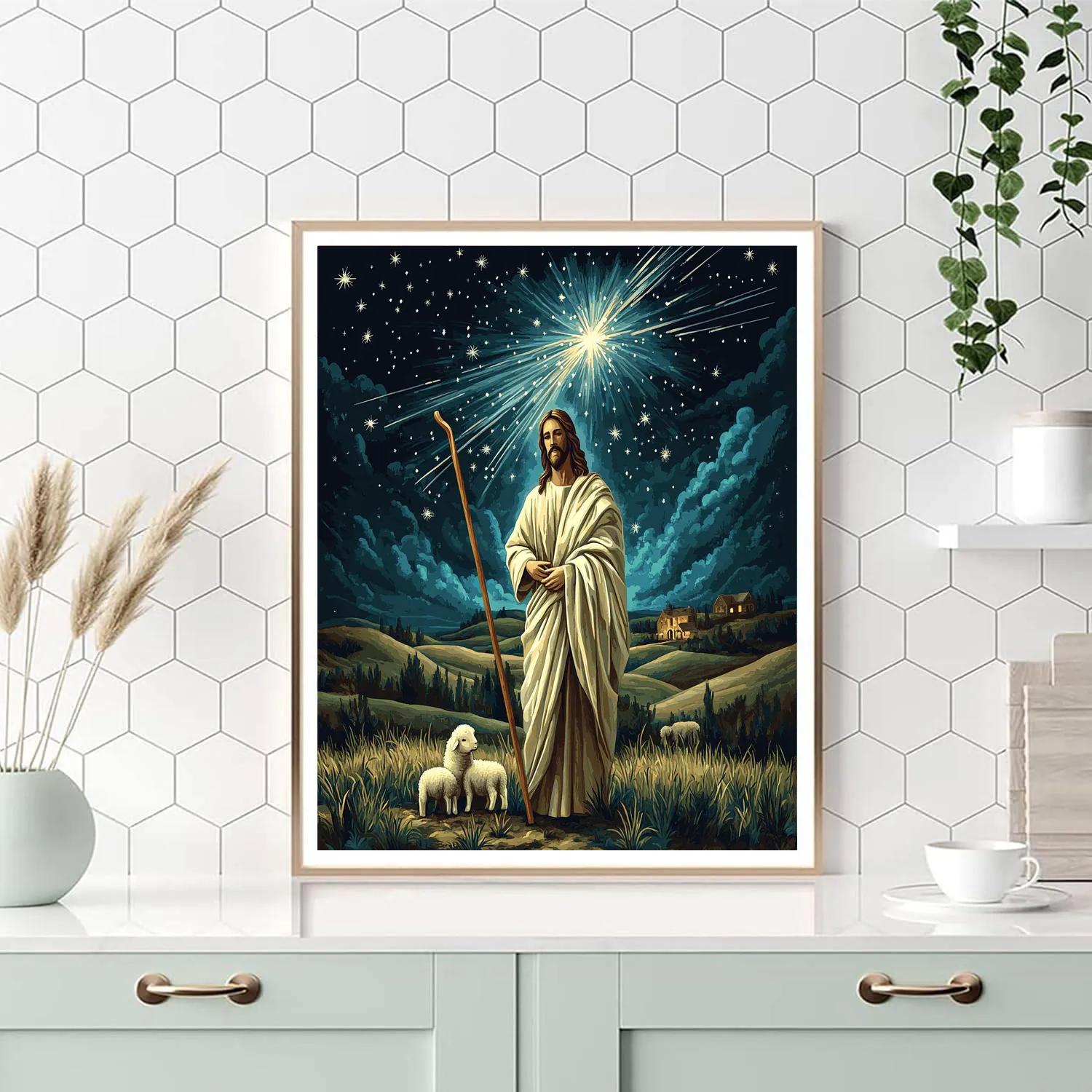 Jesus Shepherd Under Meteor Shower Paint by numbers art