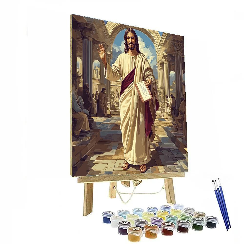 Temple Courtyard Wisdom, Jesus Teaching paint by numbers