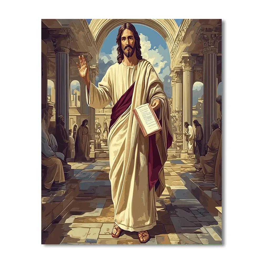 Temple Courtyard Wisdom, Jesus Teaching paint by numbers