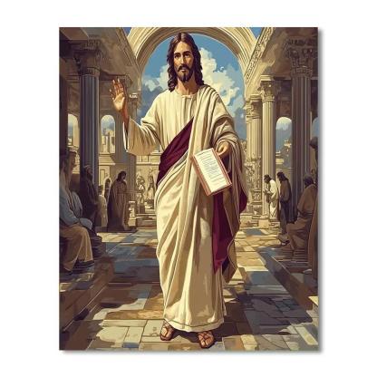 Temple Courtyard Wisdom, Jesus Teaching paint by numbers