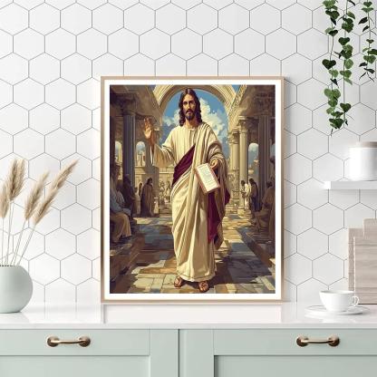 Temple Courtyard Wisdom, Jesus Teaching paint by numbers