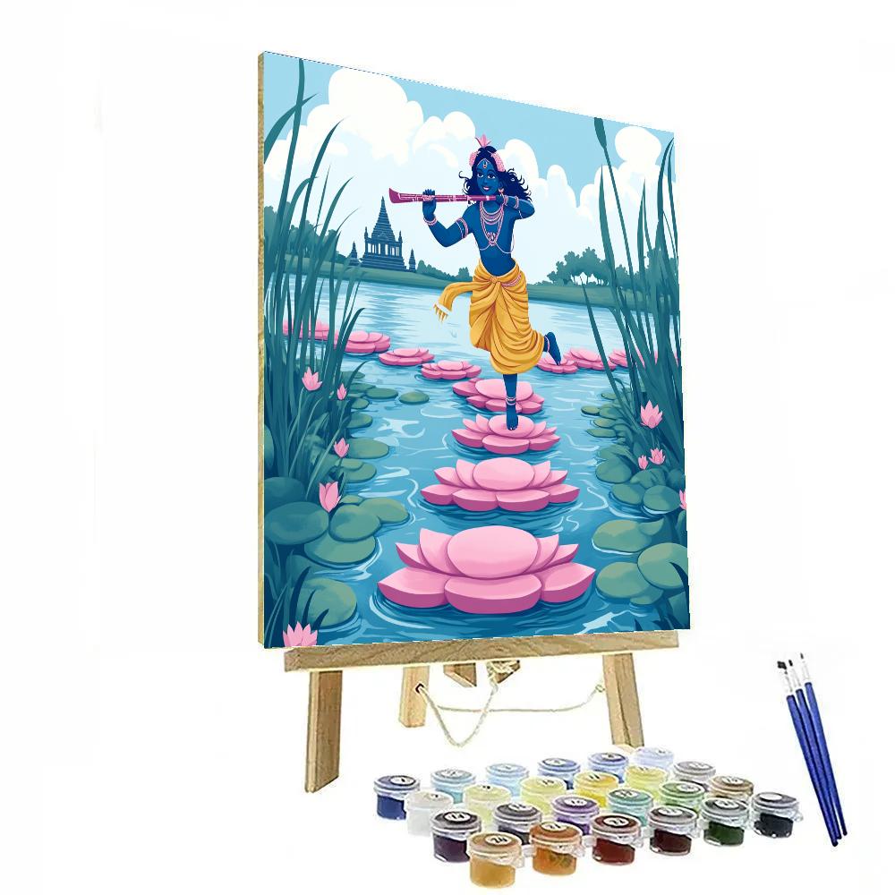 Krishna Balancing On A Lotus Stepping Stone Path Paint by numbers art