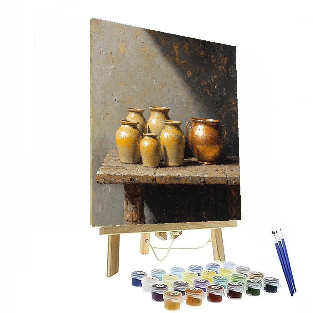 Diego Velázquez Inspired Silvery Bodegon Of Earthenware And Copper In Diffused Window Light painting number kit