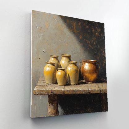 Diego Velázquez Inspired Silvery Bodegon Of Earthenware And Copper In Diffused Window Light painting number kit