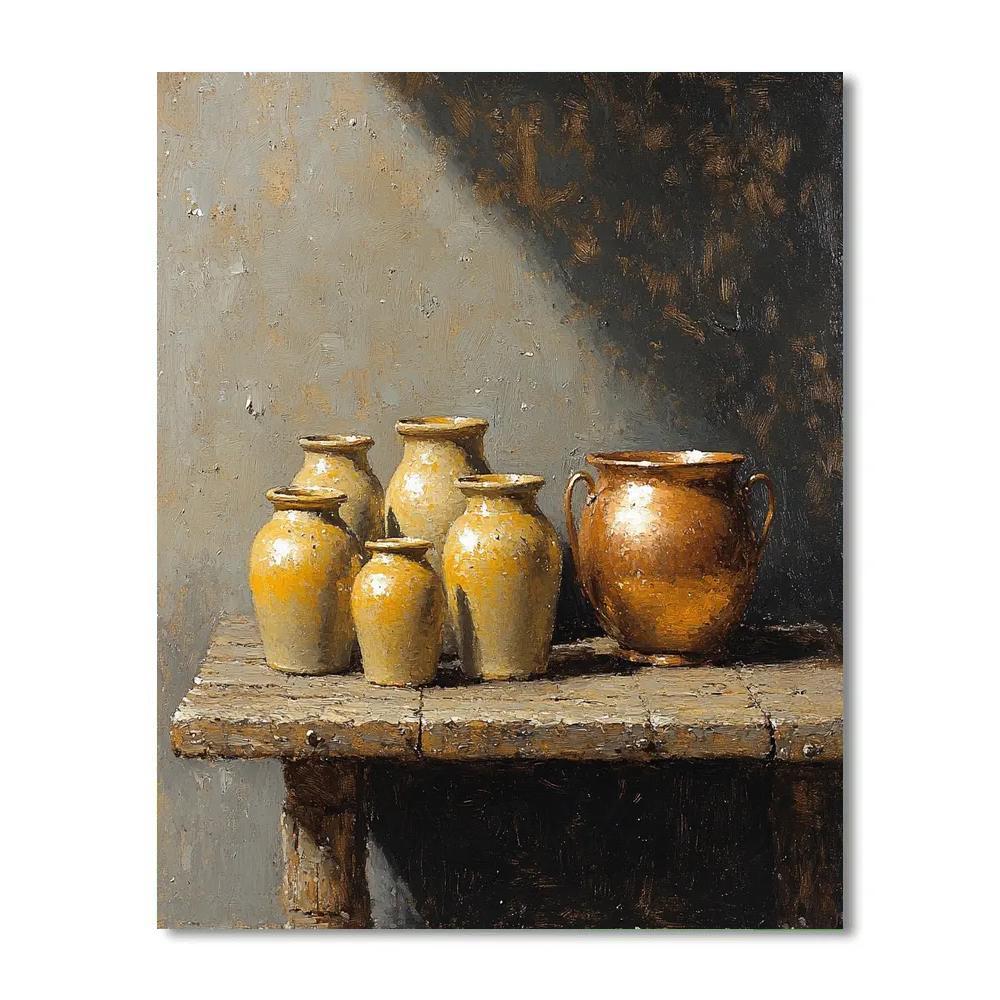 Diego Velázquez Inspired Silvery Bodegon Of Earthenware And Copper In Diffused Window Light painting number kit