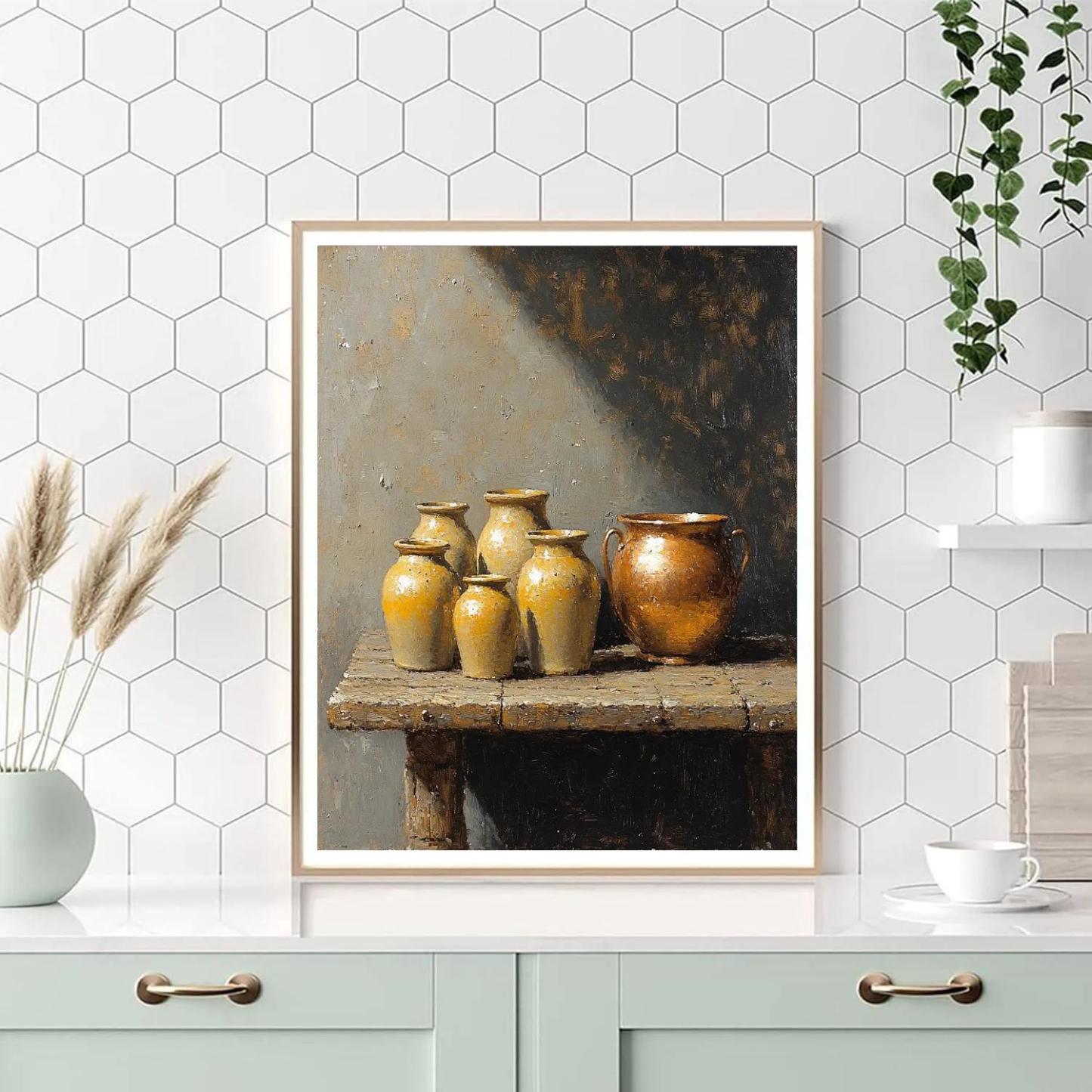 Diego Velázquez Inspired Silvery Bodegon Of Earthenware And Copper In Diffused Window Light painting number kit