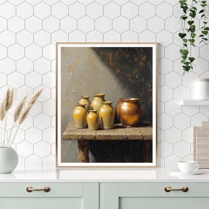 Diego Velázquez Inspired Silvery Bodegon Of Earthenware And Copper In Diffused Window Light painting number kit