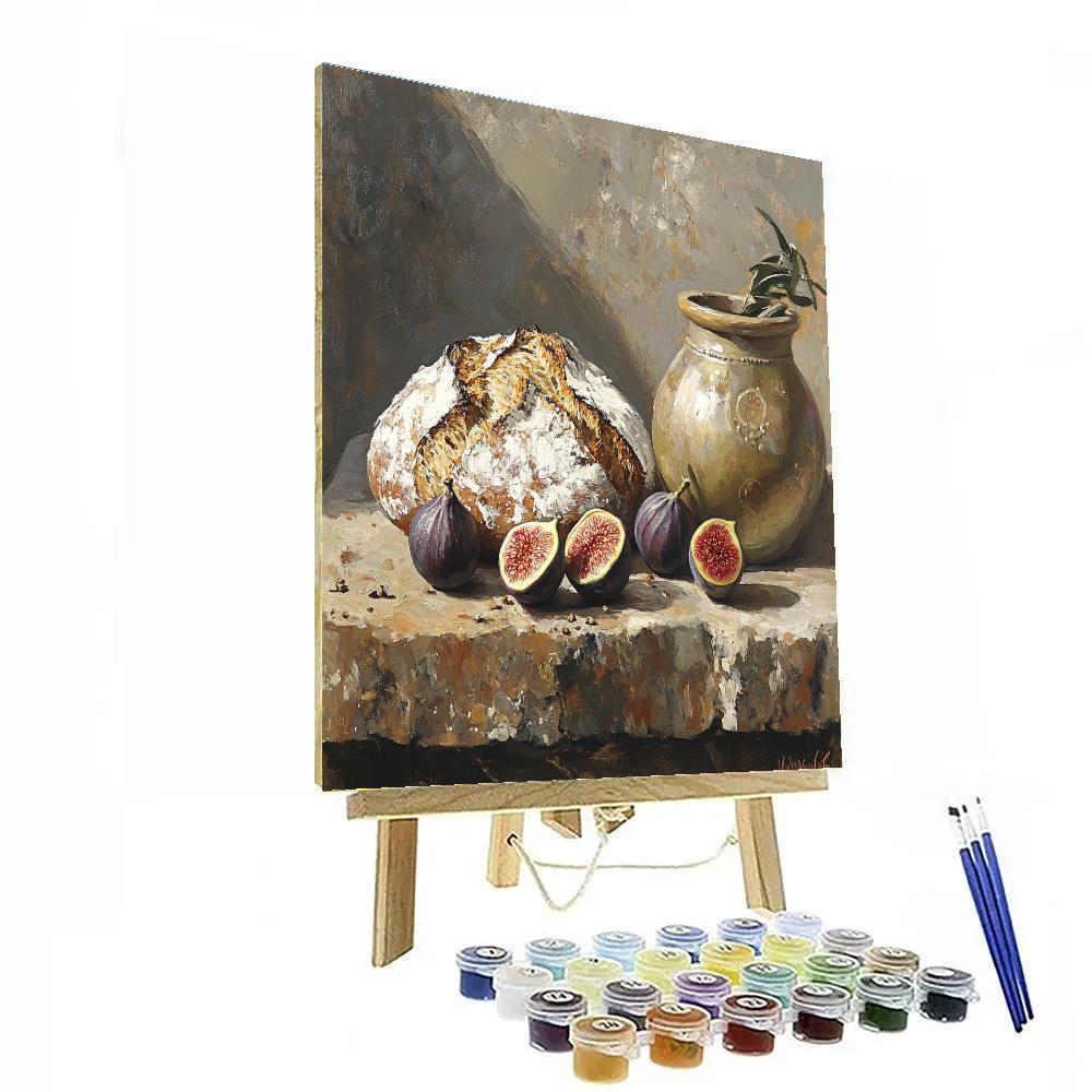 Diego Velázquez Inspired Market Still Life Of Figs Bread And Olive Jar With Atmospheric Depth Painting by numbers kit