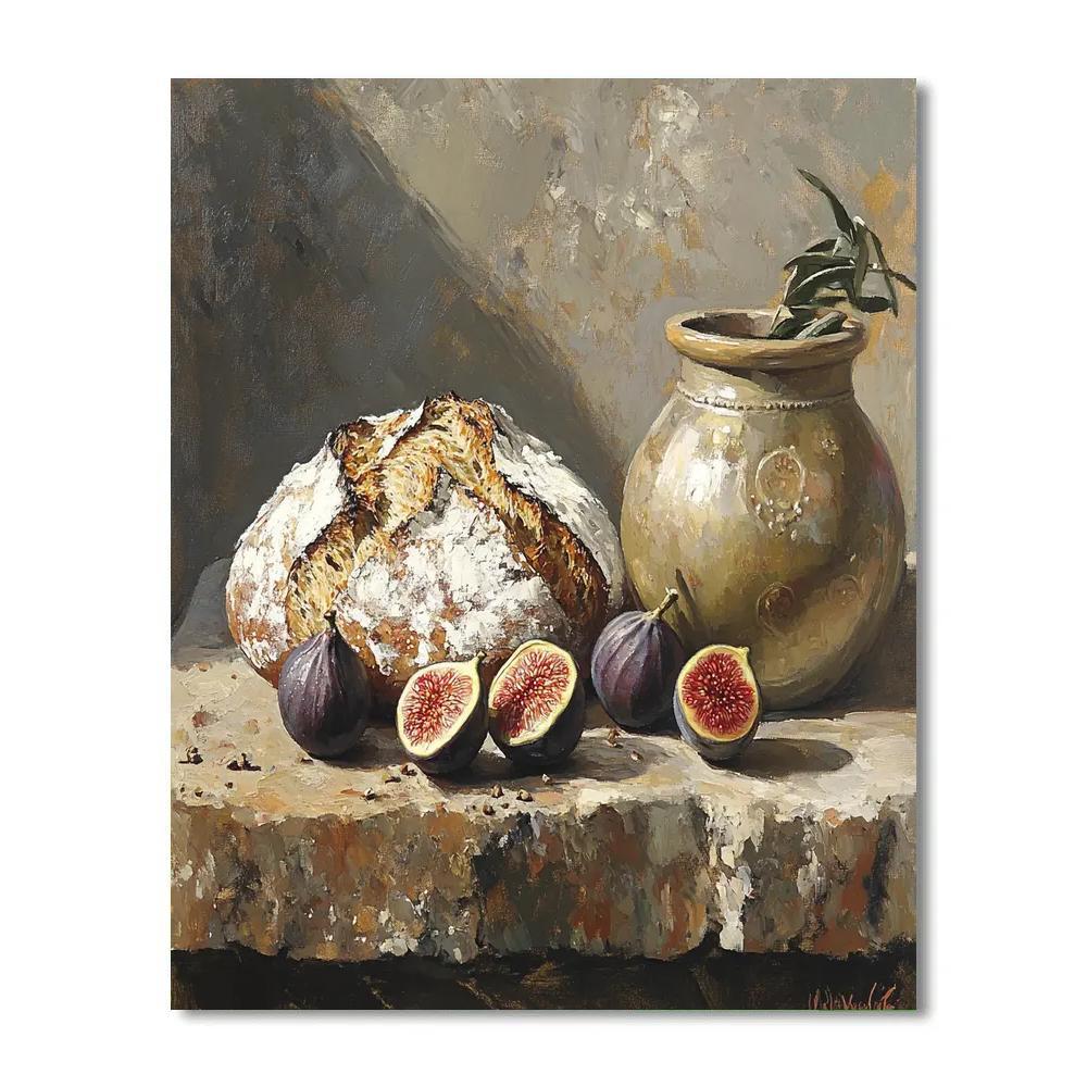Diego Velázquez Inspired Market Still Life Of Figs Bread And Olive Jar With Atmospheric Depth Painting by numbers kit