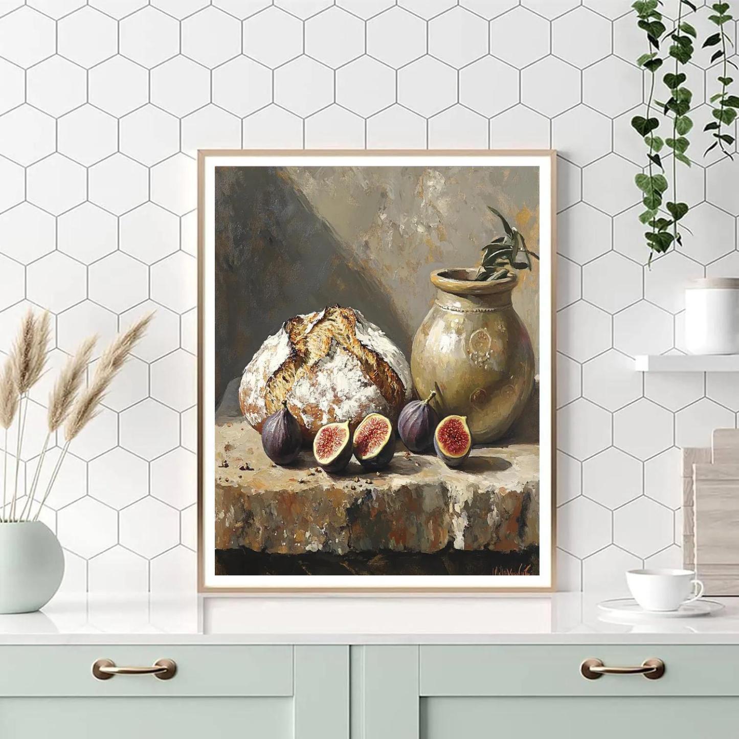 Diego Velázquez Inspired Market Still Life Of Figs Bread And Olive Jar With Atmospheric Depth Painting by numbers kit