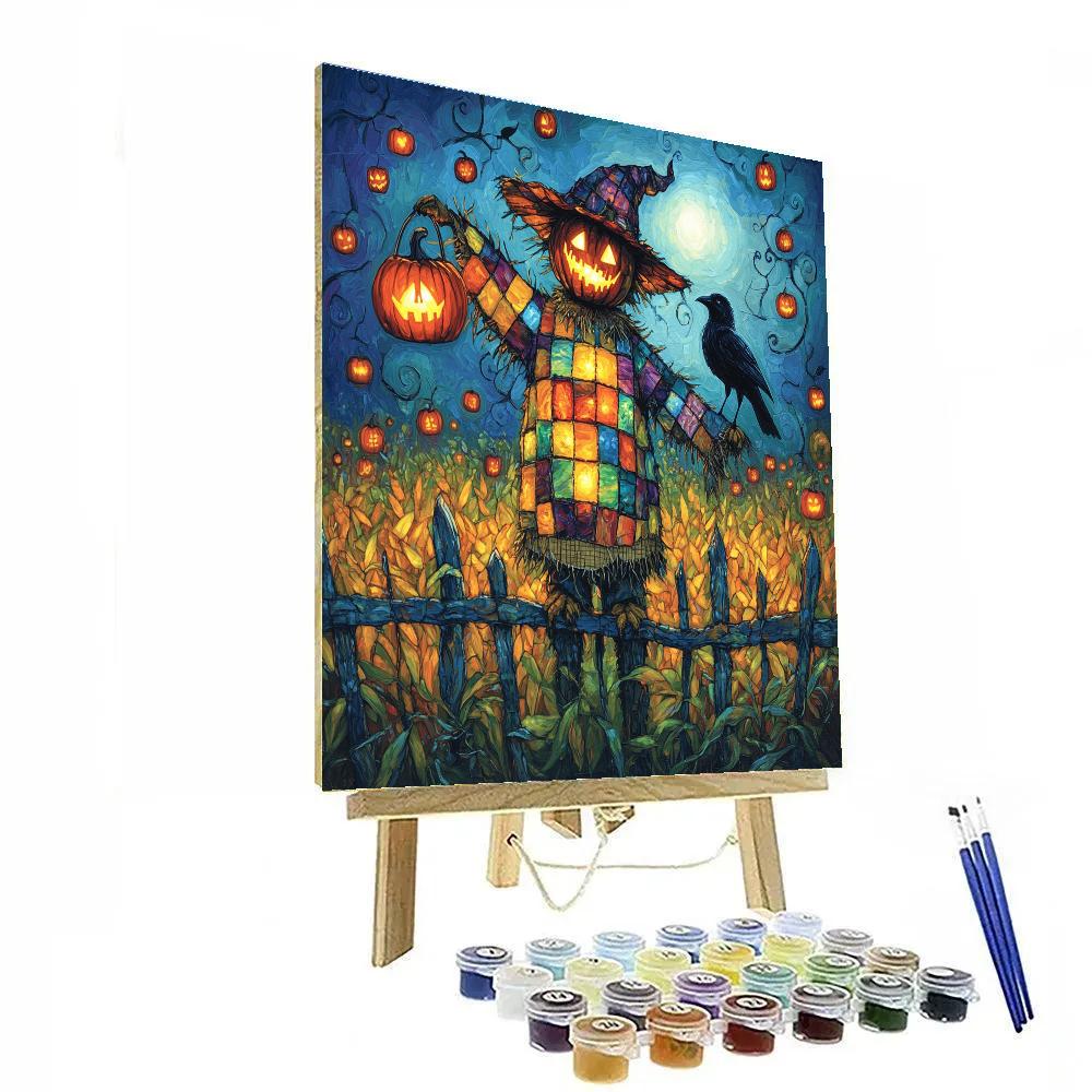 Spooky Stained Glass Scarecrow paint by numbers