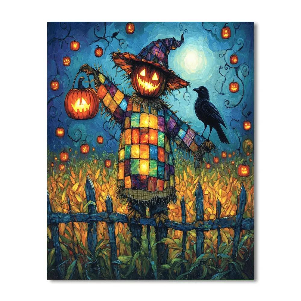 Spooky Stained Glass Scarecrow paint by numbers