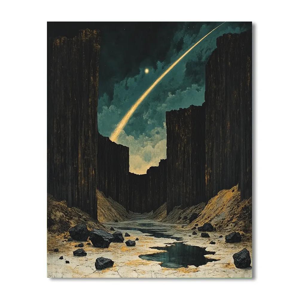 Francisco Goya Inspired Comet Glow Behind Basalt Crags painting number kit