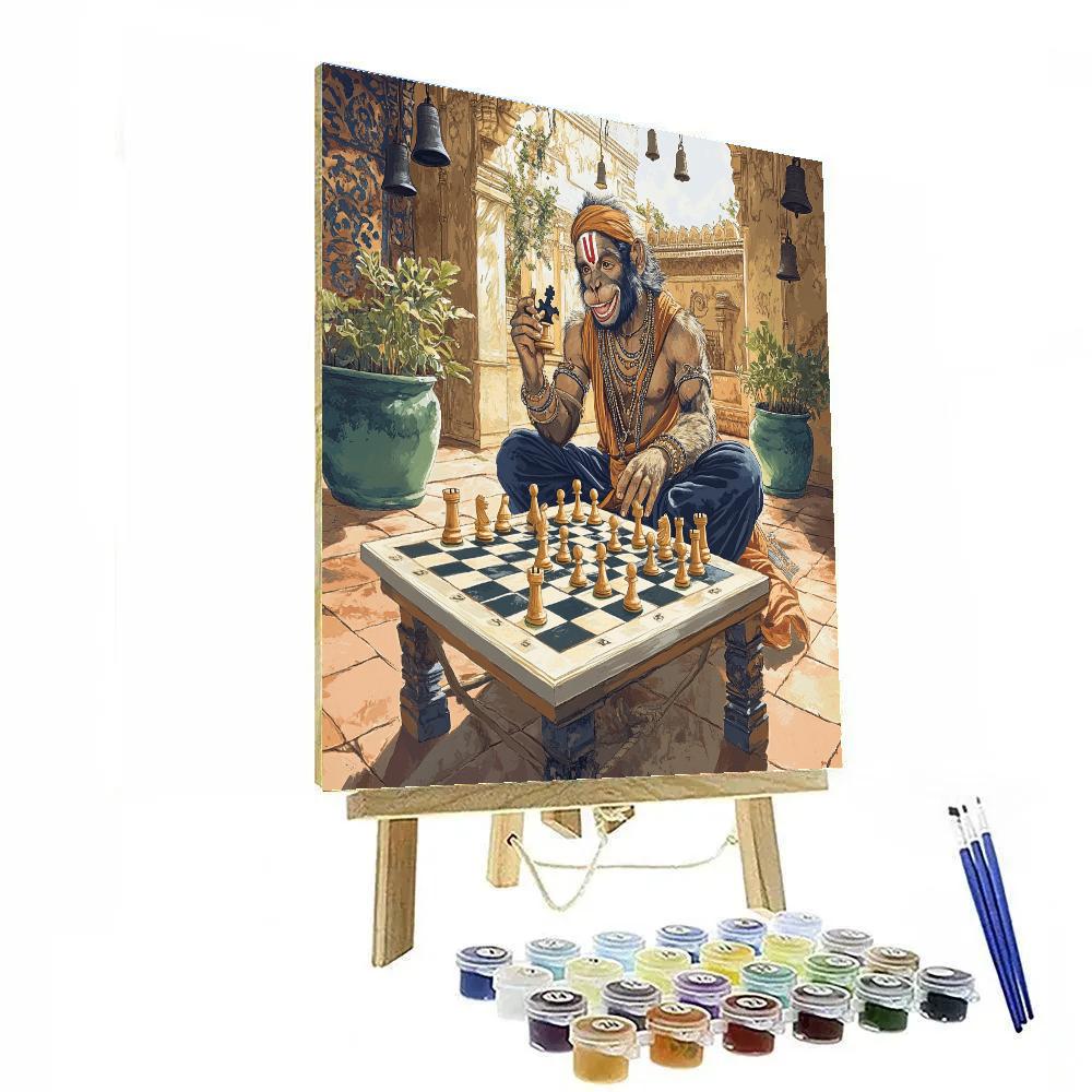 Courtyard Chess With Hanuman Strategy Painting by numbers kit
