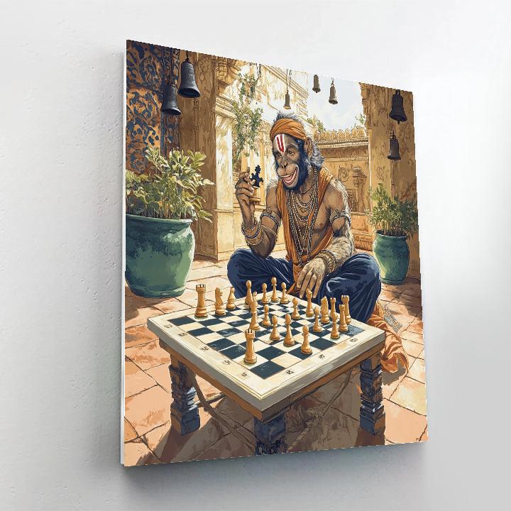 Courtyard Chess With Hanuman Strategy Painting by numbers kit