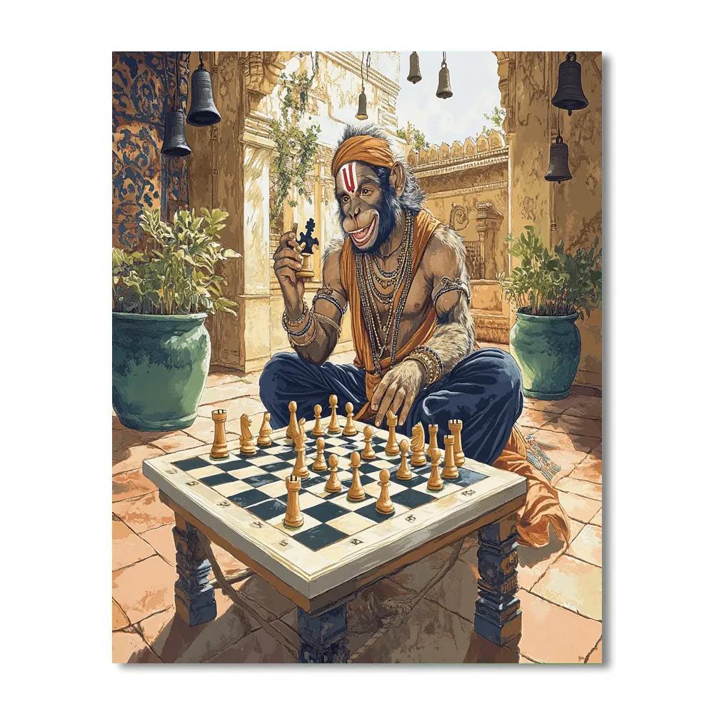Courtyard Chess With Hanuman Strategy Painting by numbers kit