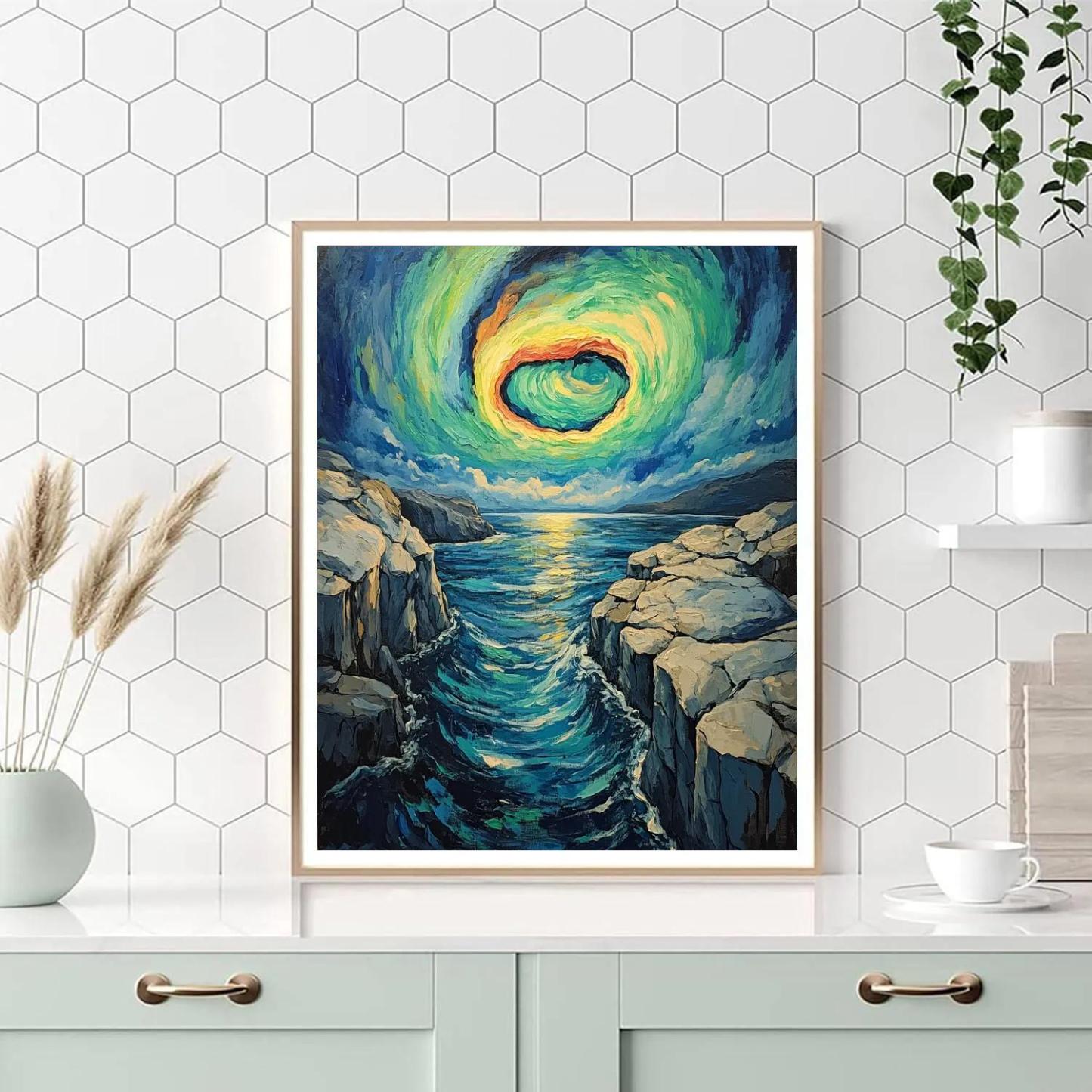 Edvard Munch Inspired Aurora Rift Over Silent Fjord DIY paint by numbers