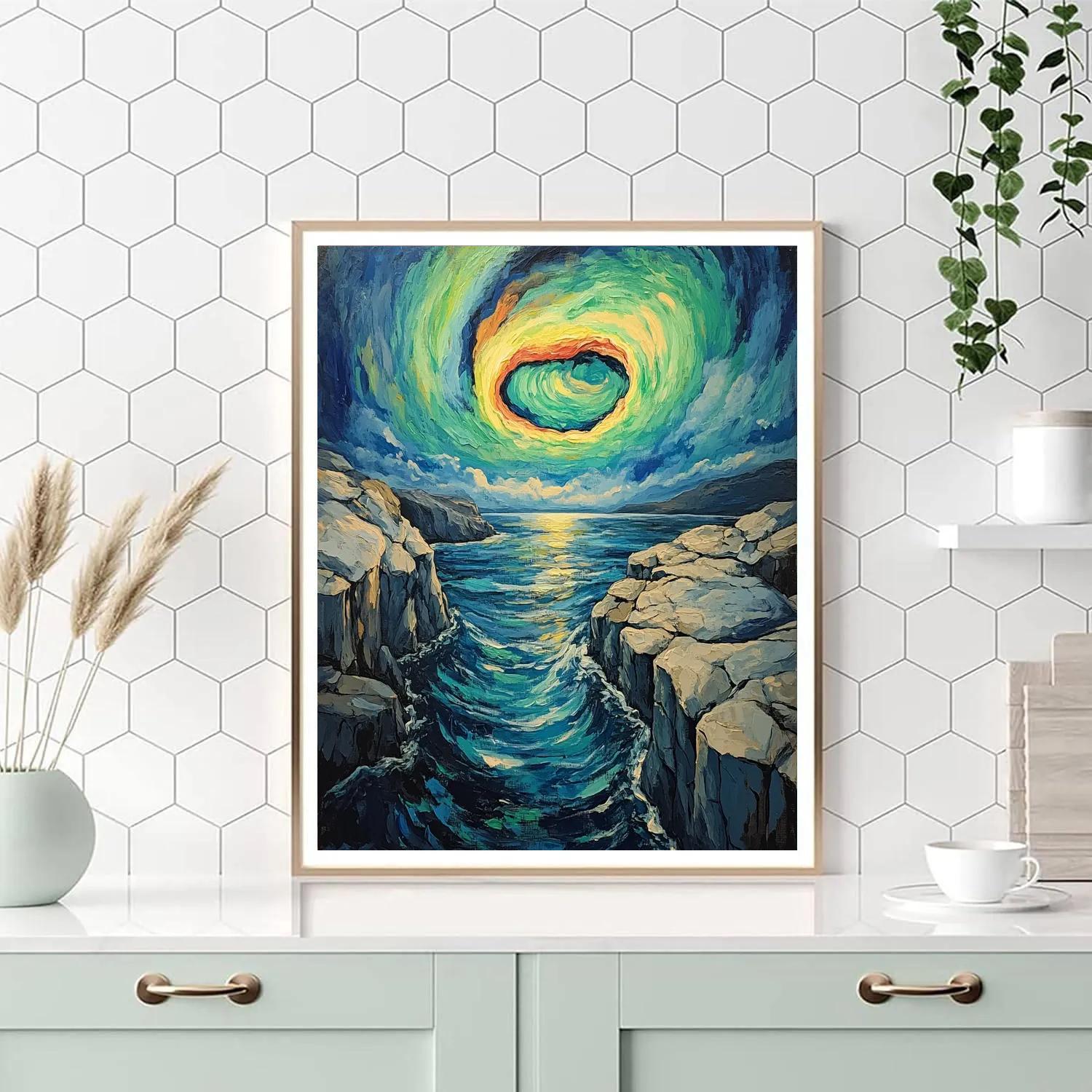 Edvard Munch Inspired Aurora Rift Over Silent Fjord DIY paint by numbers