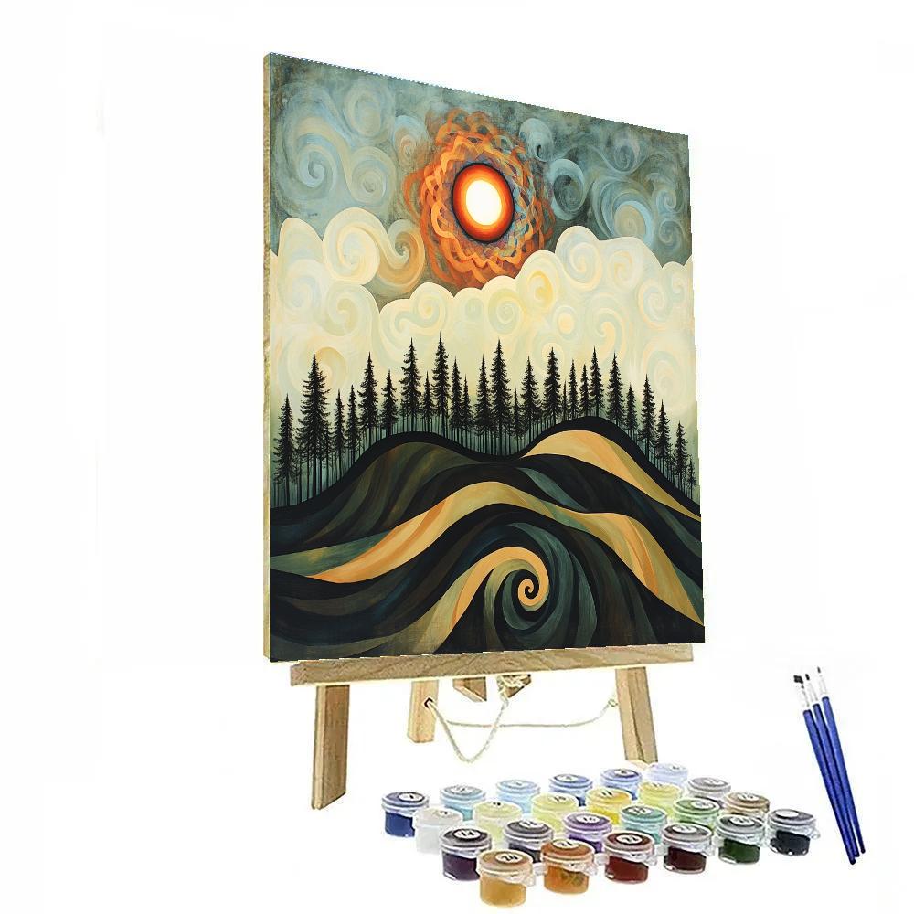 Edvard Munch Inspired Eclipse Spiral Above Trembling Pine Ridge paint by numbers