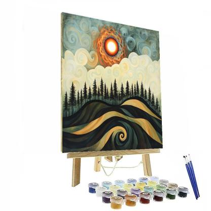 Edvard Munch Inspired Eclipse Spiral Above Trembling Pine Ridge paint by numbers