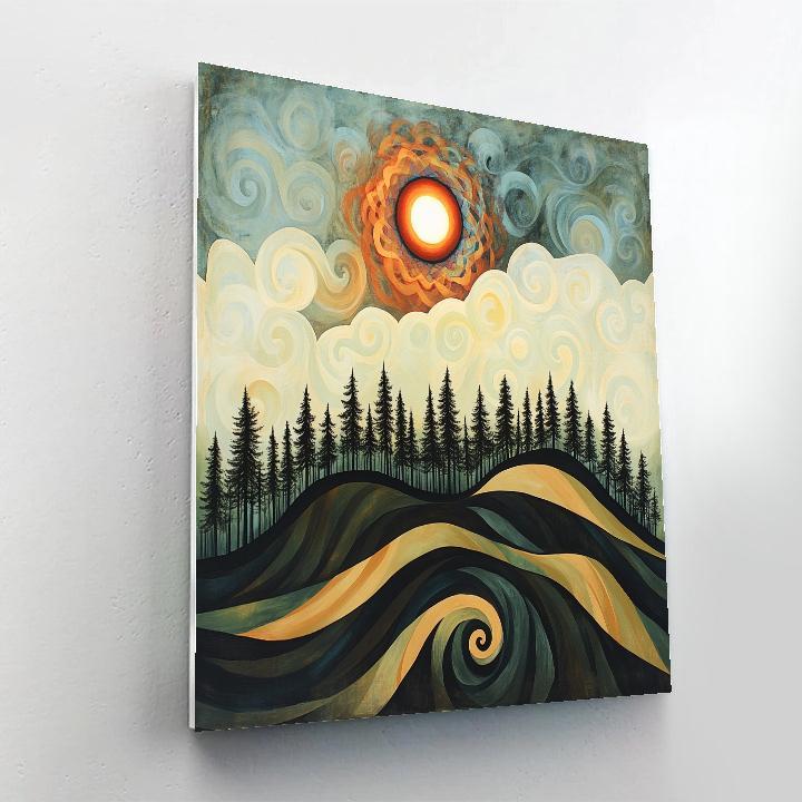 Edvard Munch Inspired Eclipse Spiral Above Trembling Pine Ridge paint by numbers