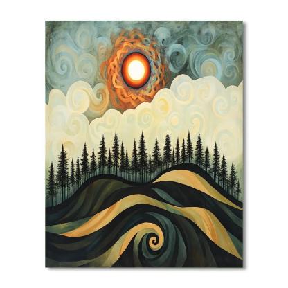 Edvard Munch Inspired Eclipse Spiral Above Trembling Pine Ridge paint by numbers