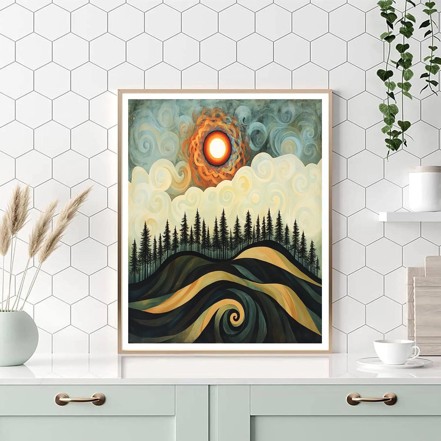 Edvard Munch Inspired Eclipse Spiral Above Trembling Pine Ridge paint by numbers