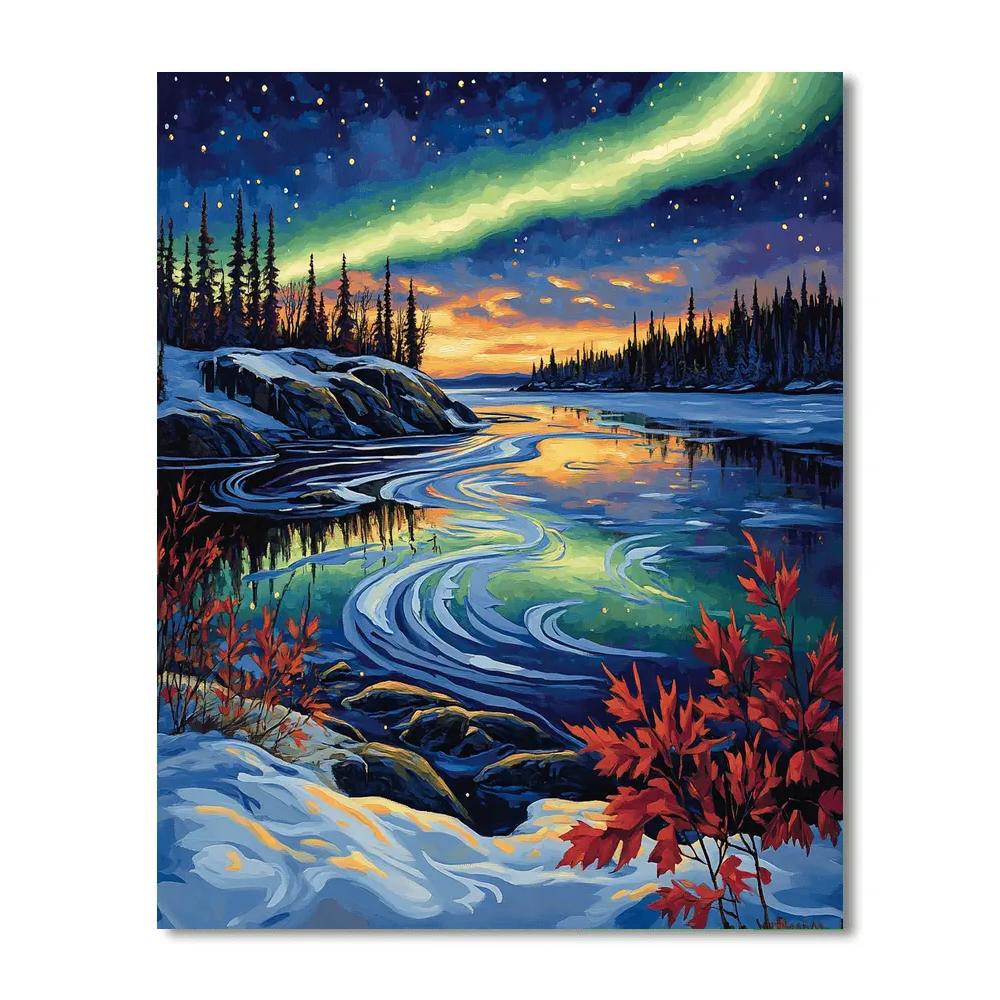 A.Y. Jackson Inspired Aurora Over The Canadian Shield Thaw Painting by numbers kit