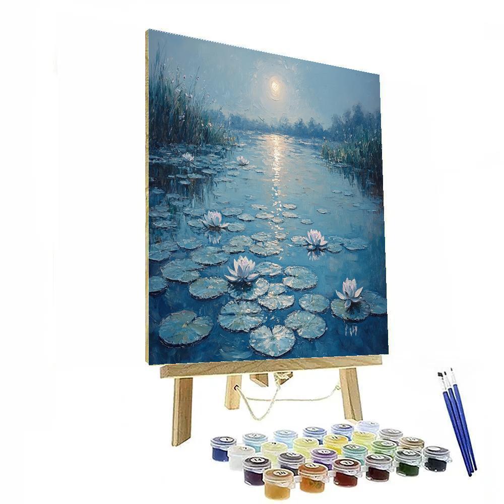 Claude Monet Inspired Lunar Halo Over Waterlily Pond painting number kit
