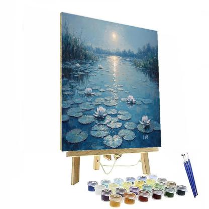 Claude Monet Inspired Lunar Halo Over Waterlily Pond painting number kit