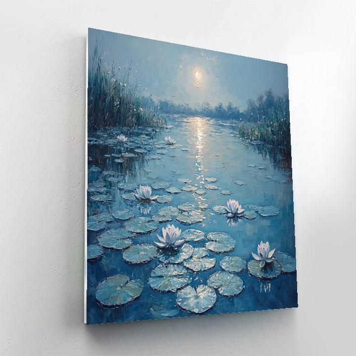 Claude Monet Inspired Lunar Halo Over Waterlily Pond painting number kit