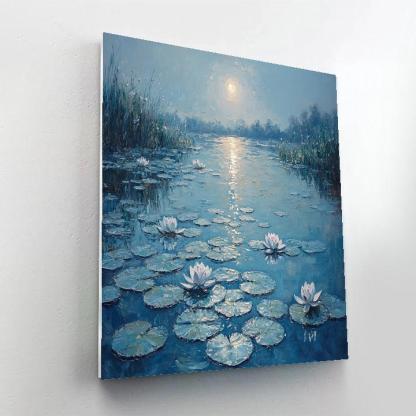 Claude Monet Inspired Lunar Halo Over Waterlily Pond painting number kit