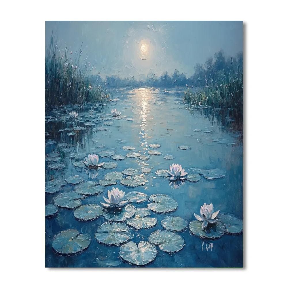 Claude Monet Inspired Lunar Halo Over Waterlily Pond painting number kit