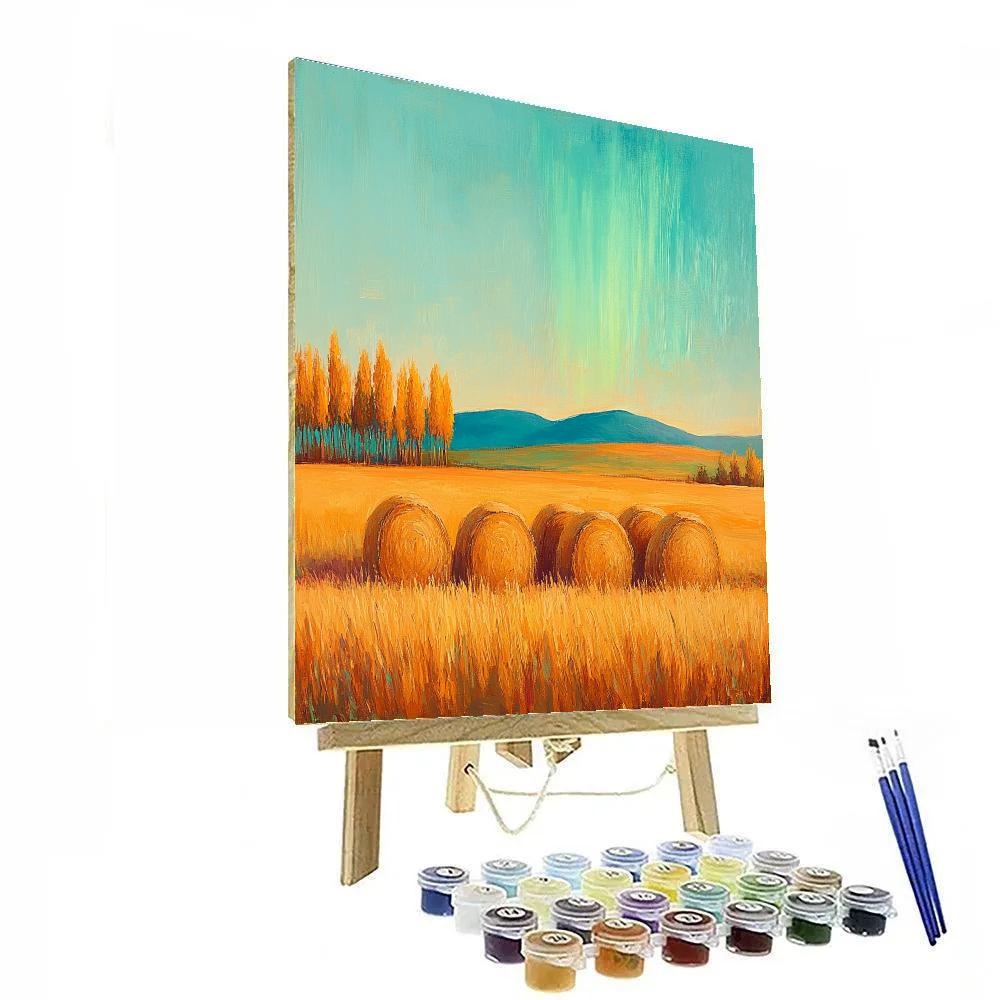 Claude Monet Inspired Aurora Haze Over Autumn Haystacks paint by number
