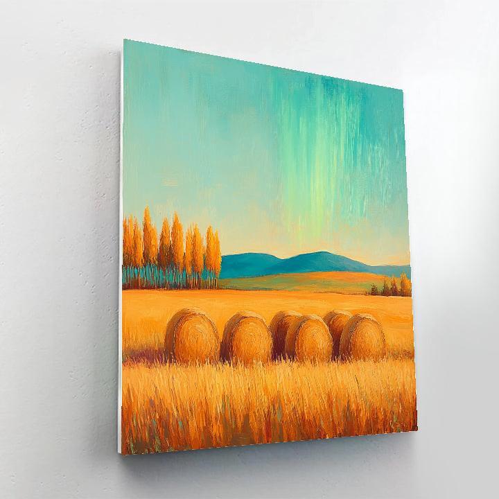 Claude Monet Inspired Aurora Haze Over Autumn Haystacks paint by number