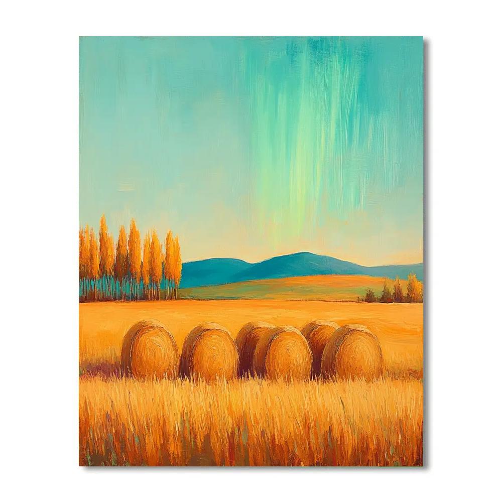 Claude Monet Inspired Aurora Haze Over Autumn Haystacks paint by number