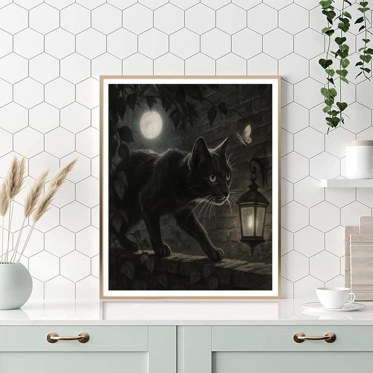 Cat Moonlit Prowl Cat Numbered painting kits