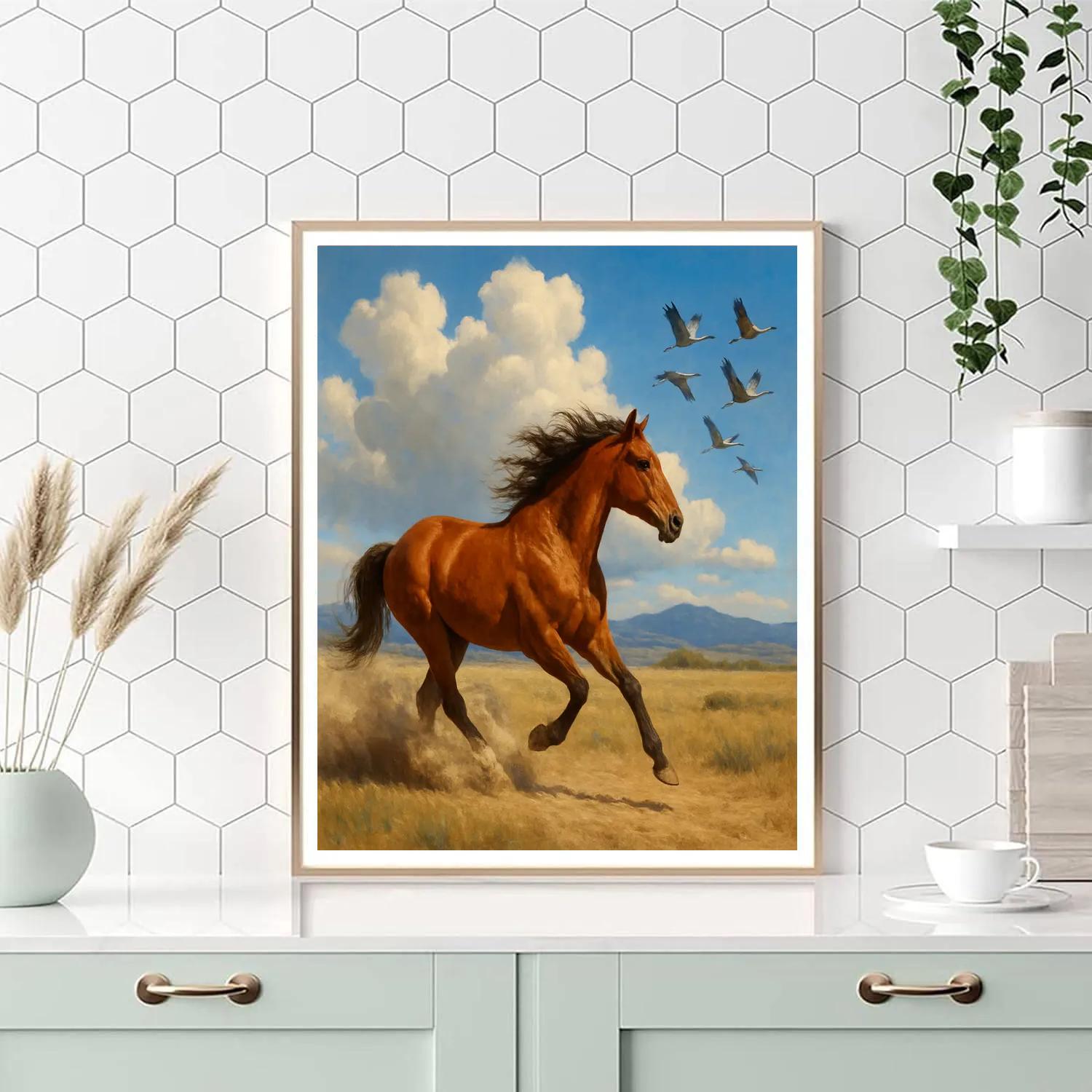 Horse Wild Steppe Wind Number painting