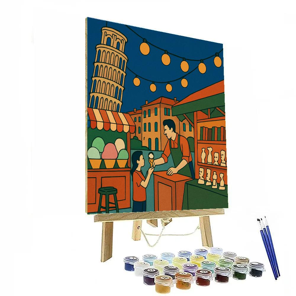 Night Market In Italy Under The Leaning Tower paint by number