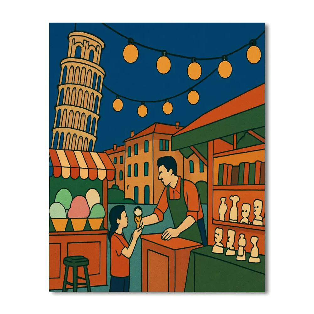 Night Market In Italy Under The Leaning Tower paint by number
